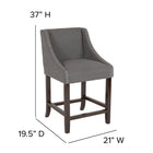 Flash Furniture Carmel Series 24" High Transitional Walnut Counter Height Stool with Accent Nail Trim - Dark Grey Fabric-Walnut Wood Finish