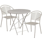 Table de jardin ronde (30po) et pliable en acier gris pâle/2 chaises, dossier rond, intérieur/extérieur [CO-30RDF-03CHR2-SIL-GG]-Revêtement thermolaqué gris pâle