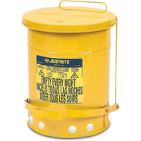 Justrite Oily Waste Cans, 21 Gal, 8 3/8" x 23 7/16", Yellow-Colour: Yellow