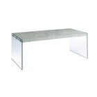 Monarch Specialties 3230 Coffee Table - Grey Cement With Tempered Glass-Grey particle board surface and tempered glass legs