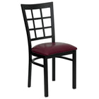 Flash Furniture – Chaise de restaurant en acier à dossier ajouré, noir, siège en vinyle bourgogne (XUDG6Q3BWINBURV)-Capacité de poids de 500 lb