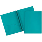 JAM Paper Plastic POP 2-Pocket Clasp School Folders with Prong Clip Fasteners, Teal Blue, 12 Pack-Size: 9" x 12"