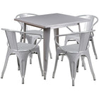 Flash Furniture 31.5'' Square Silver Metal Indoor-Outdoor Table Set with 4 Arm Chairs (ET-CT002-4-70-SIL-GG)-Seats 4 people