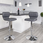 Flash Furniture Contemporary Grey Vinyl Adjustable Height Barstool with Vertical Stitch Back & Chrome Base - 2 Pack-Seat Adjusts from Counter to Bar Height