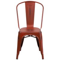 Flash Furniture Commercial Grade Distressed Kelly Metal Indoor-Outdoor Stackable Chair - Red-Set of 4 Stackable Bistro Style Chairs