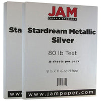 JAM Paper Metallic Paper, 8.11, 80lb Stardream Silver, 2 Packs of 25 (17321539g)-Silver