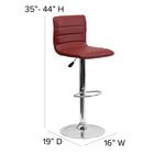 Flash Furniture Contemporary Vinyl Adjustable Height Barstool with Horizontal Stitch Back & Chrome Base - Burgundy - 2 Pack-Footrest