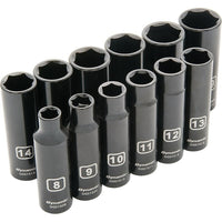 Dynamic Tools 3/8" Drive 12 Piece 6 Point Metric, Deep Impact Socket Set, 8mm - 19mm-Contains: 8, 9, 10, 11, 12, 13, 14, 15, 16, 17, 18, 19 mm