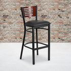 Flash Furniture HERCULES Series Black Slat Back Metal Restaurant Barstool - Mahogany Wood Back, Black Vinyl Seat - 2 Pack-Welded Joint Assembly
