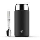 Minimal Stainless Steel Insulated Food Jar - Black - 750ml-Integrated full size, stainless steel foldable spoon