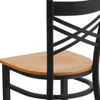 Flash Furniture HERCULES Series Black "X" Back Metal Restaurant Chair - Natural Wood Seat-Welded Joint Assembly