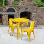 30'' Round Yellow Metal Indoor-Outdoor Table Set with 2 Arm Chairs (CH-51090TH-2-18ARM-YL-GG)-30"W x 30"D x 29.50"H