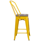 Flash Furniture 24" High Metal Counter Height Stool with Back & Wood Seat - Yellow-Textured Walnut Elm Wood Seat