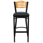 Flash Furniture – Tabouret Hercules à structure d’acier noire, dossier à traverses en bois naturel, siège en vinyle noir-Tabouret de bar en métal pour la salle à manger