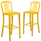 Flash Furniture Commercial Grade 30" High Metal Indoor-Outdoor Barstool with Vertical Slat Back - Yellow - 2 Pack-500 lb. Static Weight Capacity