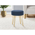 Monarch Specialties 9002 Ottoman - Blue Fabric/Gold Metal Legs-Product dimensions: 16" H x 13.75" W x 13.75" D