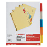Staples Large Tab Insertable Dividers - Coloured - 5 Tabs - 4 Pack-Oversized tabs can hold two lines of type
