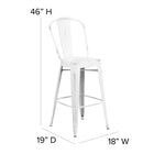 Flash Furniture Commercial Grade 30" High Distressed Metal Indoor-Outdoor Barstool with Back - White-Lightweight Design