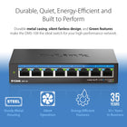 D-Link 8-Port Multi-Gigabit Unmanaged Switch-IGMP Snooping optimizes multicast data streams for bandwidth-intensive applications