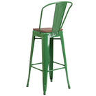 Flash Furniture 30" High Green Metal Barstool with Back & Wood Seat-Seat Size: 12"W x 12"D