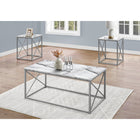Monarch Specialties 7953P Table Set - 3Pcs Set/White Marble/Silver Metal-Silver metal X design frame is sturdy and adds a contemporary touch to your living room, family room or basement den