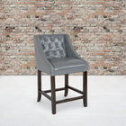 Flash Furniture Carmel Series 24" High Transitional Tufted Walnut Counter Height Stool - Light Grey LeatherSoft-Footrest