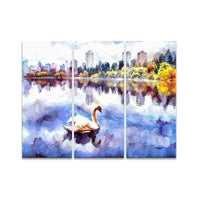 DesignArt – Swan Lake in the City, Impression sur 3 toiles (PT2103-36-28)-Impression