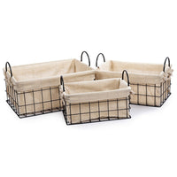 Truu Design Wire Storage Baskets with Canvas Lining, Set of 3, 11. 5 x 16.5 inches, Black-Large: 16.5"L x 9.5"H x 11.5"W / Medium: 9.25"L x 8.75"H x 15"W / Small: 12.75"L x 8"H x 7.5"W