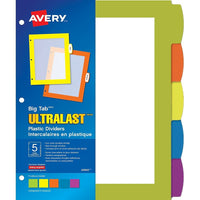 Avery Big Tab UltraLast Plastic Dividers - 5 Tabs - 8.5" x 11" - Multicolour-Customize tabs with free, easy-to-use Design and Print Online Software