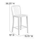 Flash Furniture Commercial Grade 24" High Metal Indoor-Outdoor Counter Height Stool with Vertical Slat Back - White - 2 Pack-Designed for Indoor or Outdoor Use