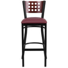Flash Furniture HERCULES Series Black Cutout Back Metal Restaurant Barstool - Mahogany Wood Back - Burgundy Vinyl Seat-Metal Dining Bar Stool
