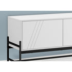 Monarch Specialties 2738 Tv Stand - 60"L/White/Black Metal With Storage-Includes 2 hidden wire management holes with one behind the closed cabinet and the other behind the open shelving to keep cords neat and out of sight
