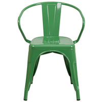 Flash Furniture Commercial Grade Green Metal Indoor-Outdoor Chair with Arms-Set of 4 Stackable Bistro Style Chairs