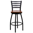 Flash Furniture Hercules Series Black Ladder Back Swivel Metal Bar Stool, Cherry Wood Seat, 2 Pack-Set of 2 Metal Dining Bar Stools