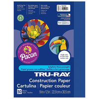 Pacon Tru-Ray Construction Paper - 9" x 12" - Royal Blue - 250 Sheets (PAC103017)-Heavy 76 lb. 100% vat-dyed sulphite with longer, stronger fibers.