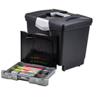 Storex Portable File Box with Pull-Out Tray - Grey - 2 Pack-Comfortably move up to 30 lbs with the easy to grip handle