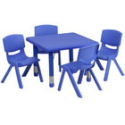 Flash Furniture 24" Square Blue Plastic Height Adjustable Activity Table Set with 4 Chairs-Multipurpose Kids Table Set