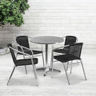 Flash Furniture – Table ronde de 27,5 po en aluminium/4 chaises en rotin noir, intérieur/extérieur (TLH-ALUM-28RD-020BKCHR4-GG)-Aluminium, noir