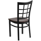 Flash Furniture HERCULES Series Black Window Back Metal Restaurant Chair - Walnut Wood Seat-Walnut Finished Wood Seat