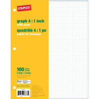 Staples Graph Refill Paper - Quad Ruled - 4:1 - 8-3/8" x 10-7/8" - White - 100 Sheets-Keep binders stocked with ready-to-use graph paper