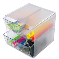 Deflecto Cube range-tout empilable à 4 tiroirs - 4 compartiments - transparent (350301)-Cube modulaire à 4 compartiments sécurisé par des attaches en métal pour créer un système de rangement personnalisé