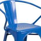 Flash Furniture Commercial Grade Metal Indoor-Outdoor Chair with Arms - Blue-Blue Powder Coated Frame Finish