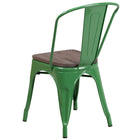 Flash Furniture Green Metal Stackable Chair with Wood Seat-Curved Back with Vertical Slat