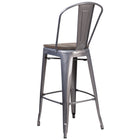 Flash Furniture 30" High Clear Coated Barstool with Back & Wood Seat-Textured Walnut Elm Wood Seat