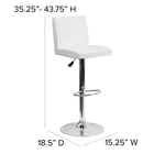 Flash Furniture Contemporary Vinyl Adjustable Height Barstool with Panel Back & Chrome Base - White-Seat Adjusts from Counter to Bar Height