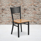 Flash Furniture HERCULES Series Black Grid Back Metal Restaurant Chair - Natural Wood Seat - 2 Pack-Welded Joint Assembly