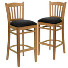 Flash Furniture HERCULES Vertical Slat Back Walnut Wood Restaurant Barstool - Black Vinyl Seat - 2 Pack-Vertical Slat Back Design