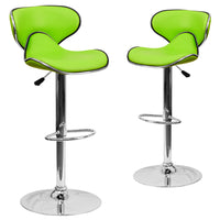 Flash Furniture 17 1/2" x 17 1/2" Cozy Mid-Back Vinyl Adjustable Bar Stool W/Chrome Base, Green, 2 Pack-Set of 2 Contemporary Style Stools