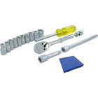 Gray Tools 15 Piece 1/4" Drive, 6 Point SAE Standard, Chrome Socket & Attachment Set-Contains: 3/16", 7/32", 1/4", 9/32", 5/16", 11/32", 3/8", 7/16", 1/2", 9/16" sockets, Reversible Ratchet, U-Joint, 2" & 6" Extensions & Hand Driver.