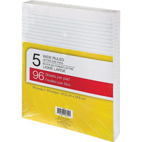 Writing Pads - 8-3/8" x 10-7/8 - Wide-Ruled - White - 96 Sheets - 5 Pack-Clean, easy sheet removal